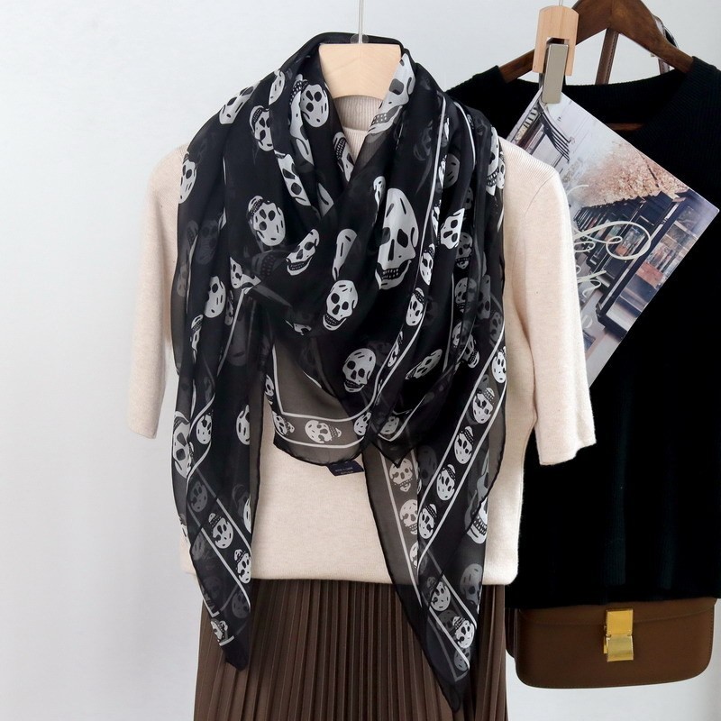100% Mulberry Silk Square Scarf, Large Skull Scarf/Wrap Shawl for Women 53 inch
