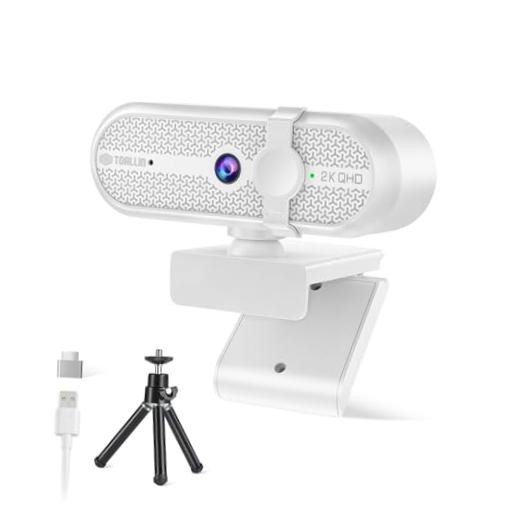 2K Webcam for PC, 5MP, Built-in Mic, 90° Wide Angle Webcam with Tripod and