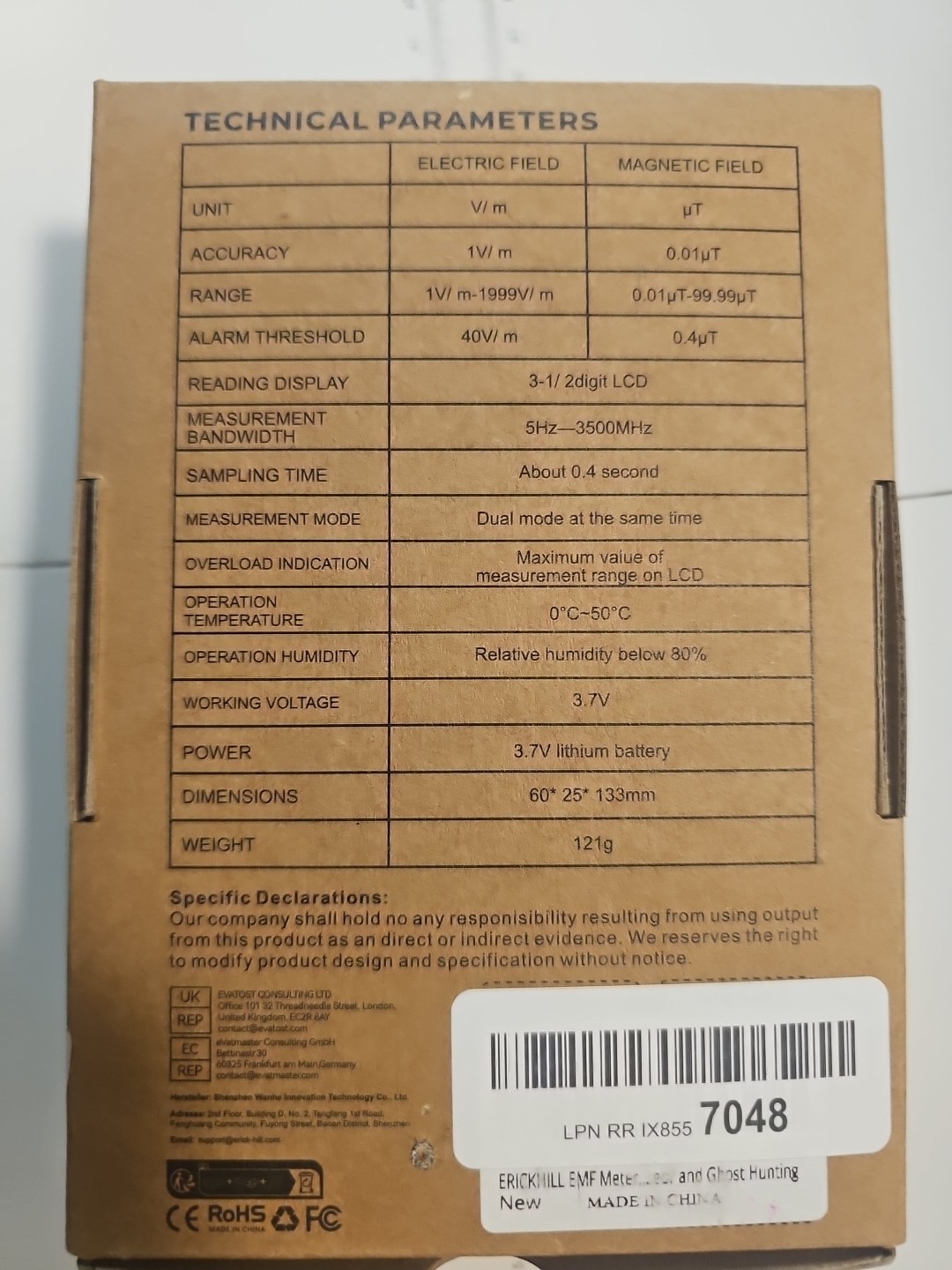 Erickhill Rechargeable EMF Tester Electromagnetic Radiation Tester RT-100