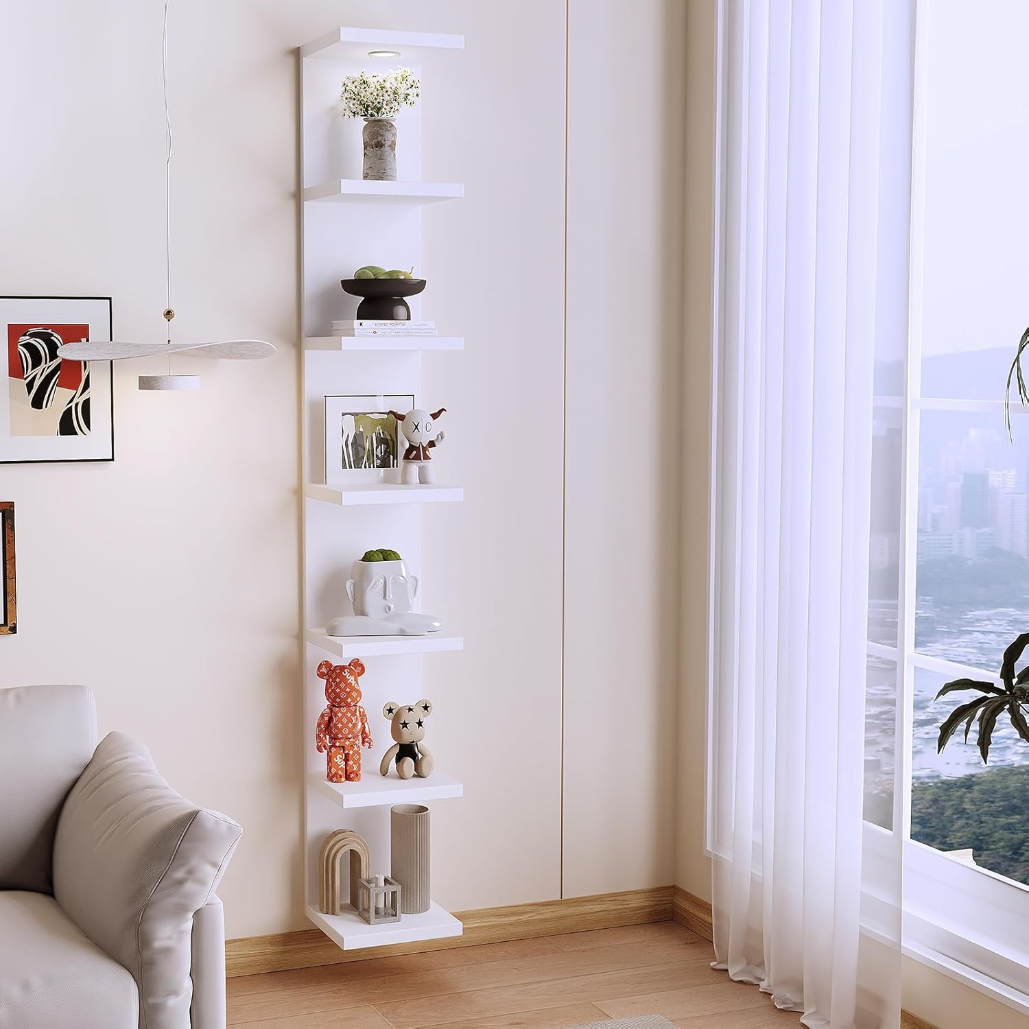 Versatile 7 Tier Wall Shelf Unit,White Lack Wall Shelf,Display Floating Shelf wi
