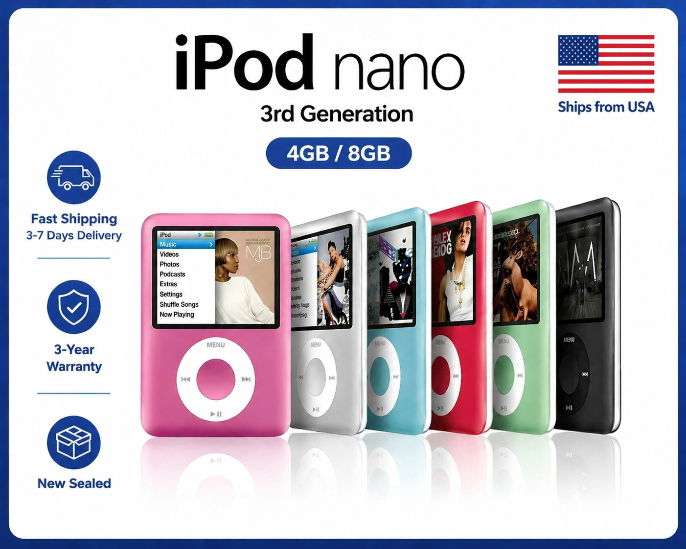 NEW Sealed Apple iPod Nano 3rd Generation 4GB 8GB All Colors FAST FREE SHIPPING!