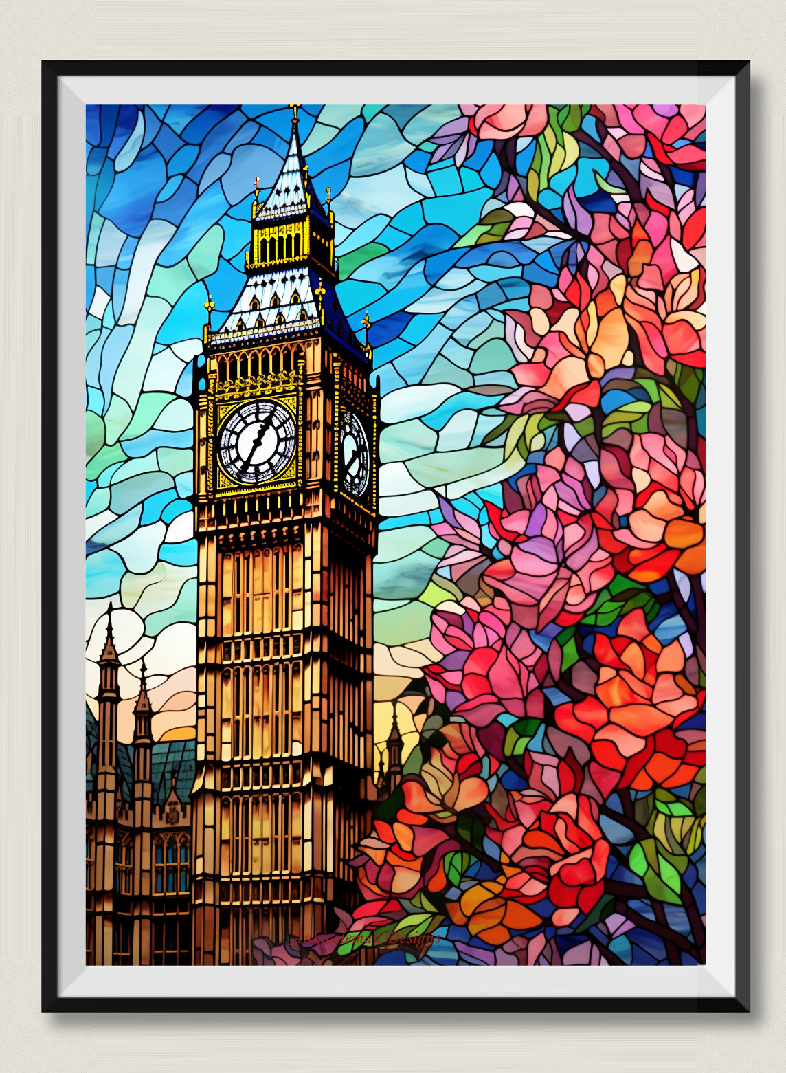Big Ben in Spring - DIY Chart Counted Cross Stitch Patterns Needlework DMC Color