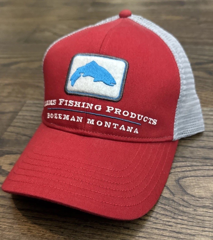Simms Fishing Trout Trucker Cap Red -Black Underbrim - RARE Holiday Classic!