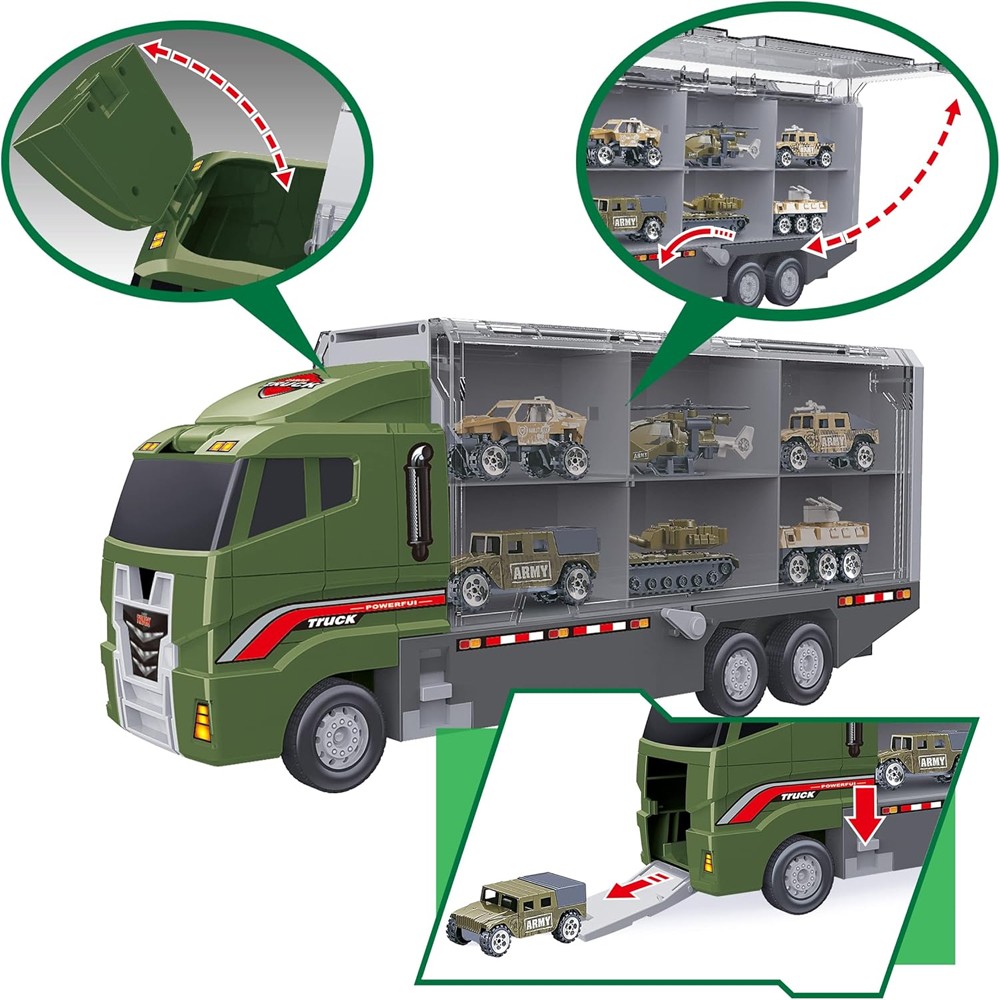 7 in 1 Die-cast Military Truck Army Vehicle Mini Battle-Car Toy Set in Storage