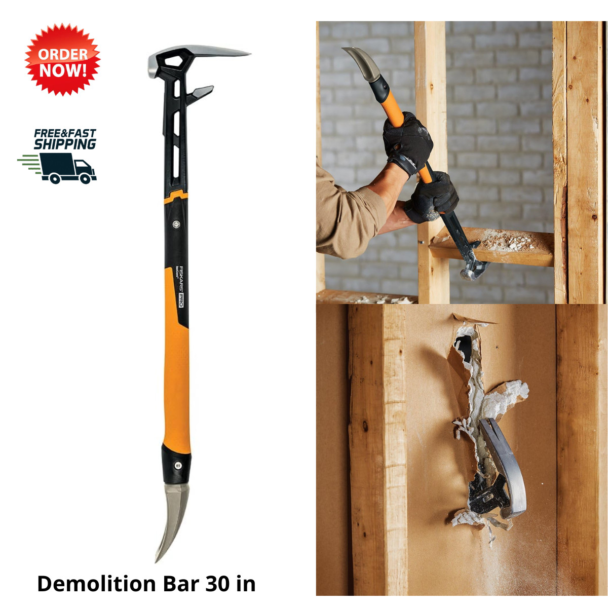 30 in Wrecking Bar Board Bender Demolition Crowbar Shock Absorbing Forged Steel