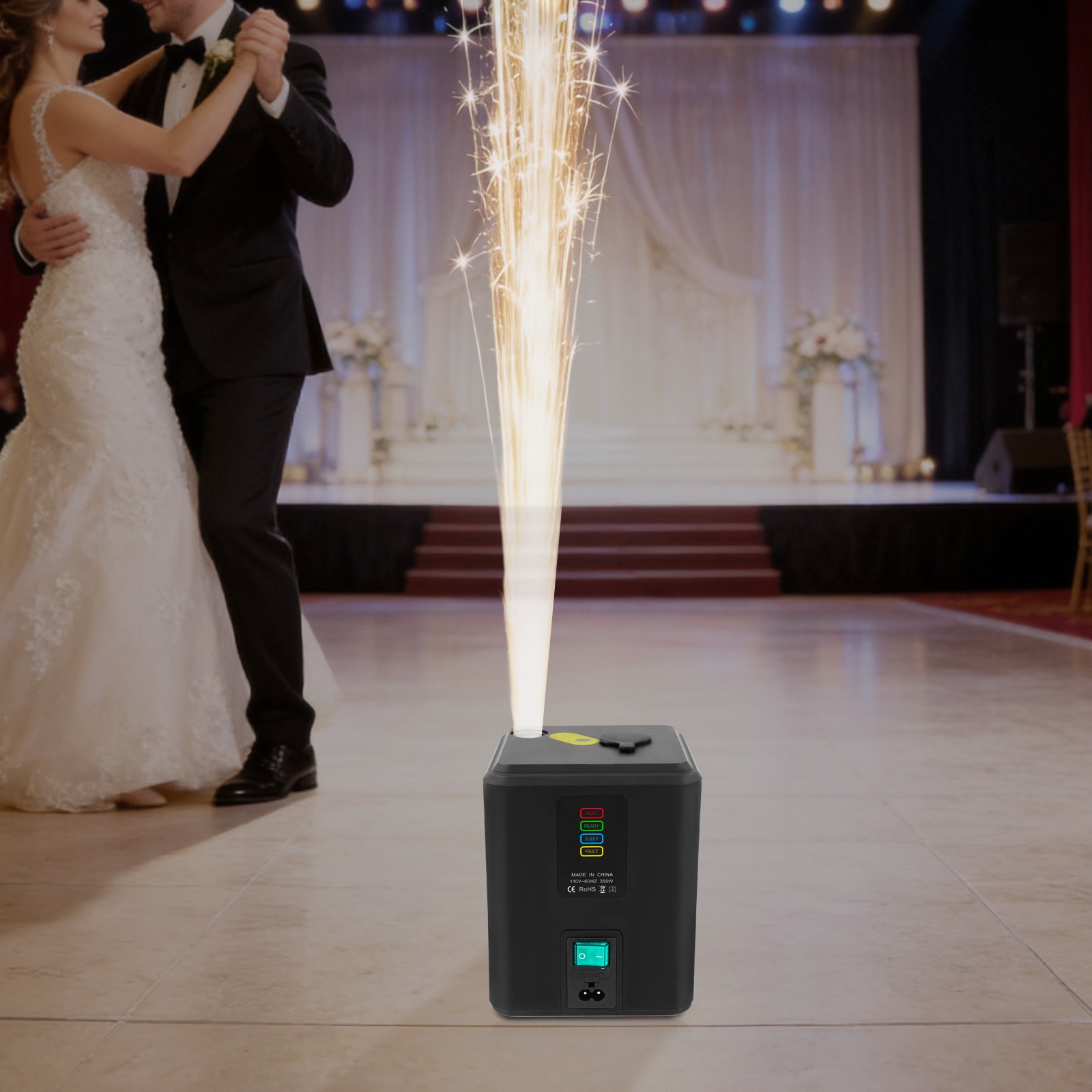 Black Electronic Stage Effect Light Device w/Remote,350W Mini Cold Spark Machine