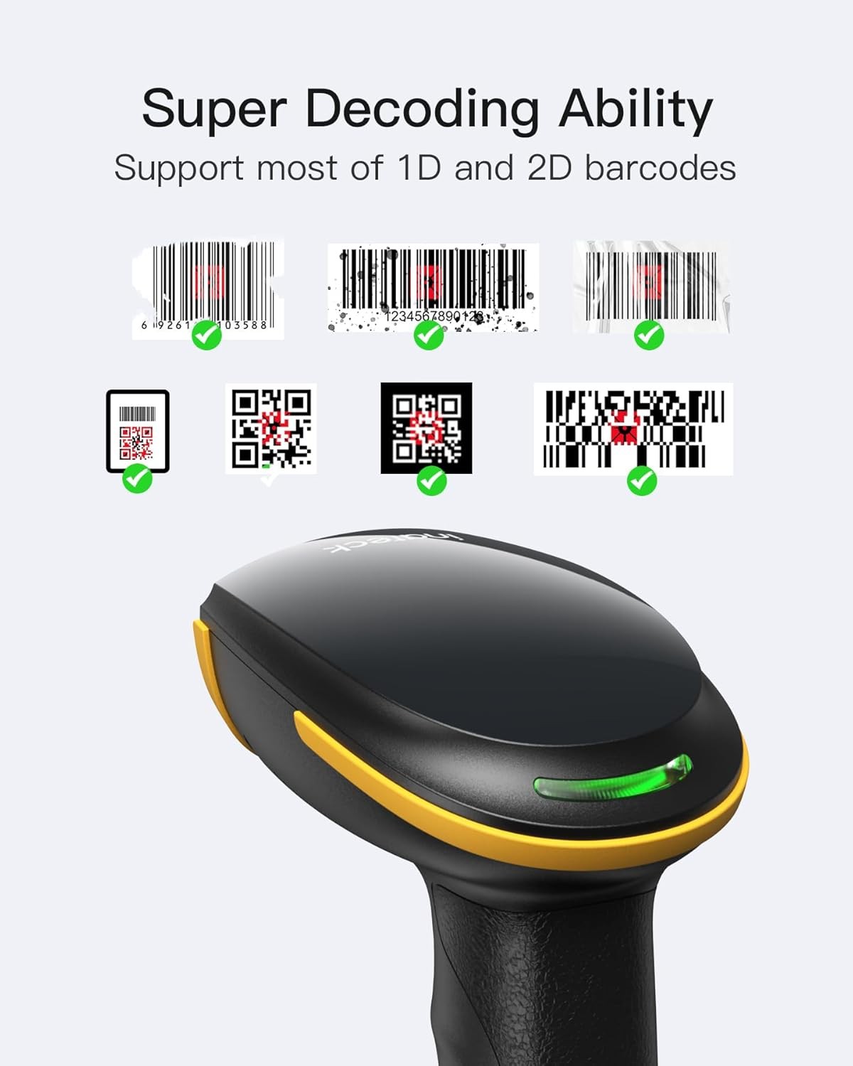 Inateck 2D Barcode Scanner with Intelligent Stand, ,Handheld with APP and SDK