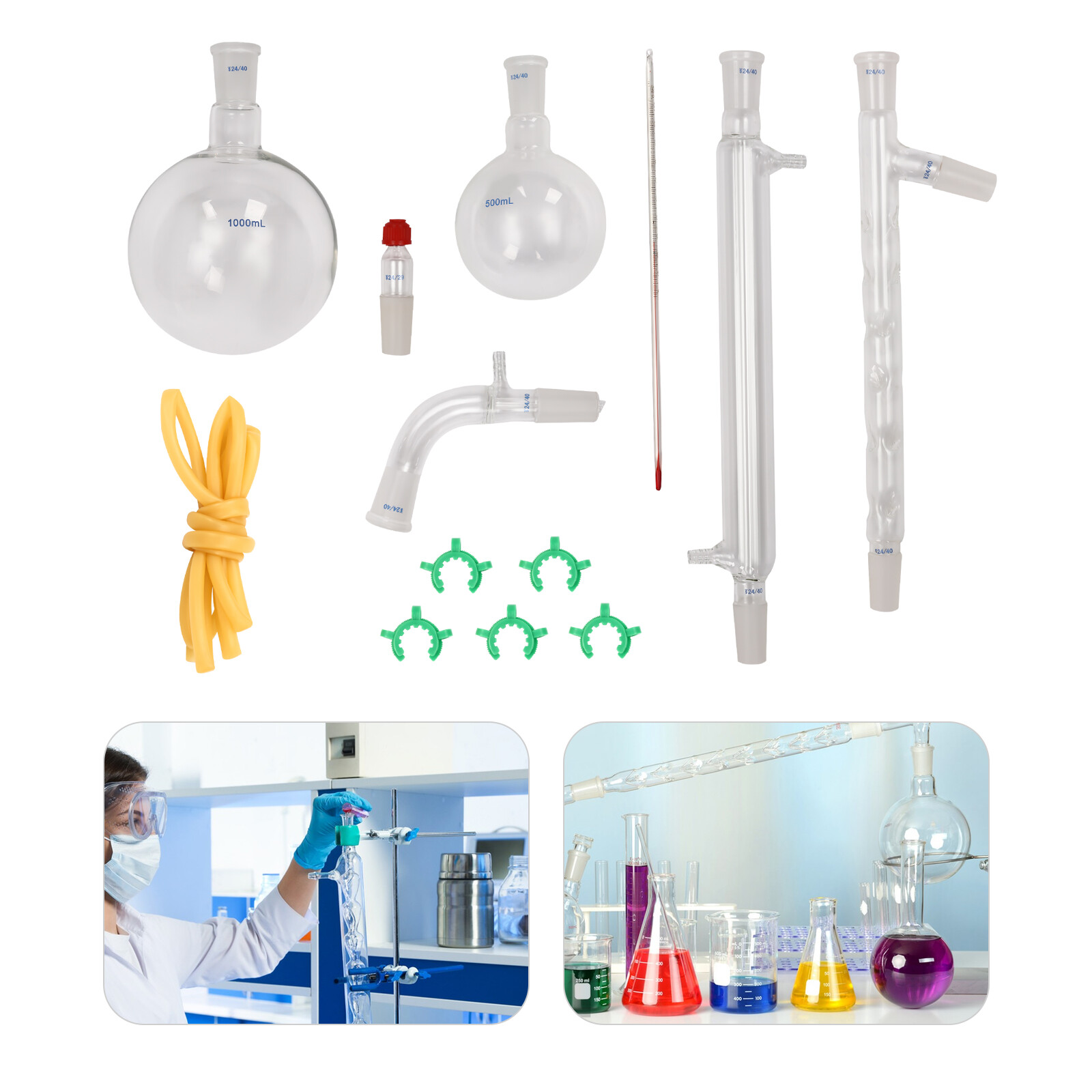 13 PCS Lab Chemilcal Unit 24/40 Joints Glass Organic Chemistry Lab Glassware Kit