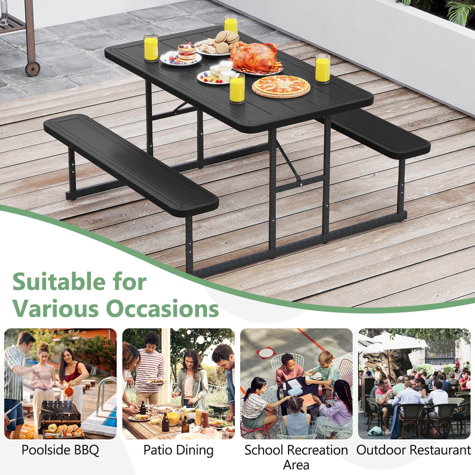 Picnic Table Bench Set for 2-4 People Outdoor Rectangular Camping Dining Table