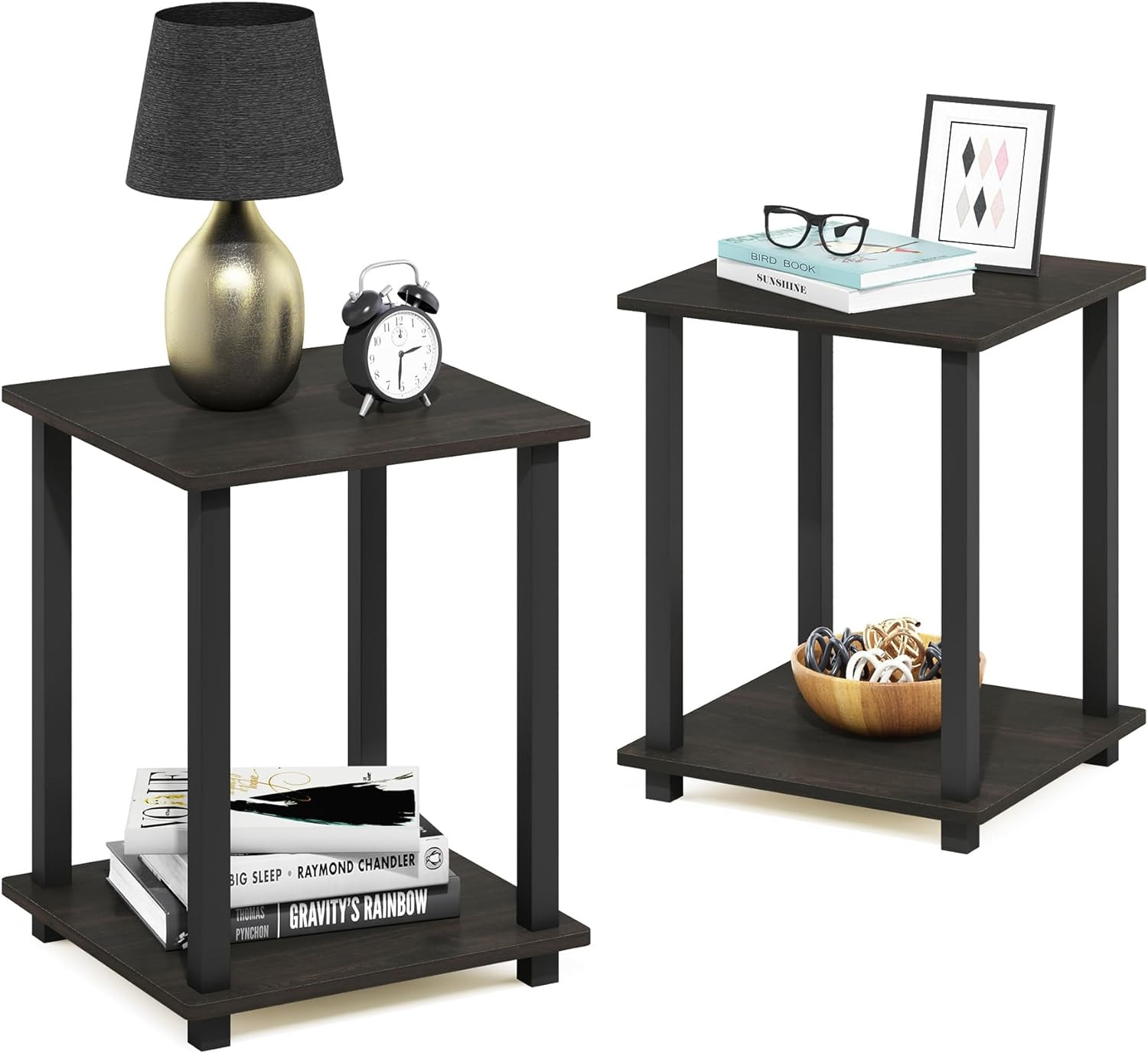 SIMPLISTIC Side Table Set of 2, 2-Tier Square Modern End Table, Nightstand, Nigh
