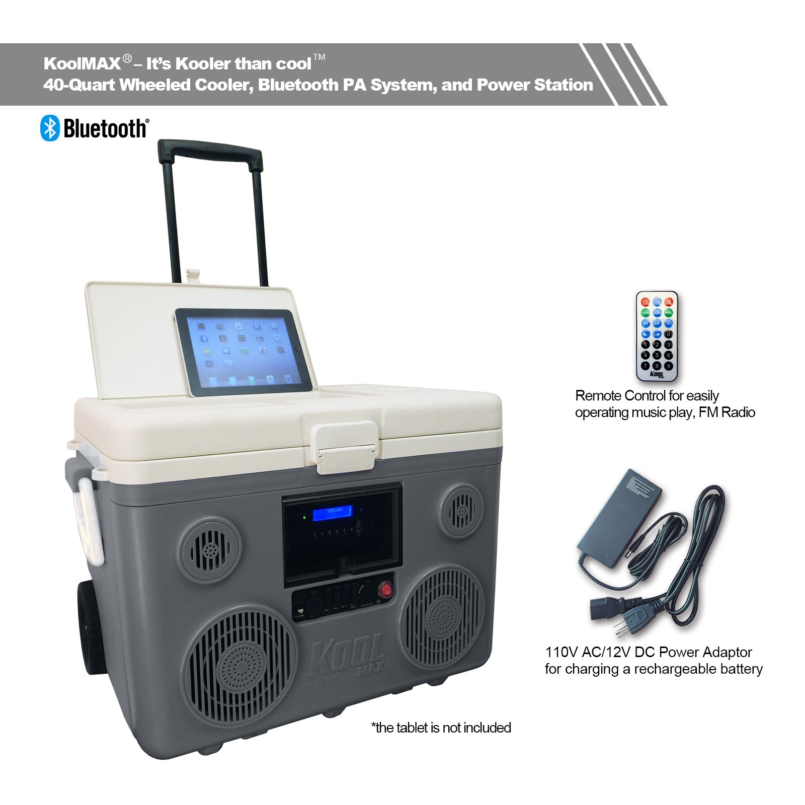 KoolMAX 40 Qt Cooler 350W Audio System Bluetooth Speaker Power Station -Refurber