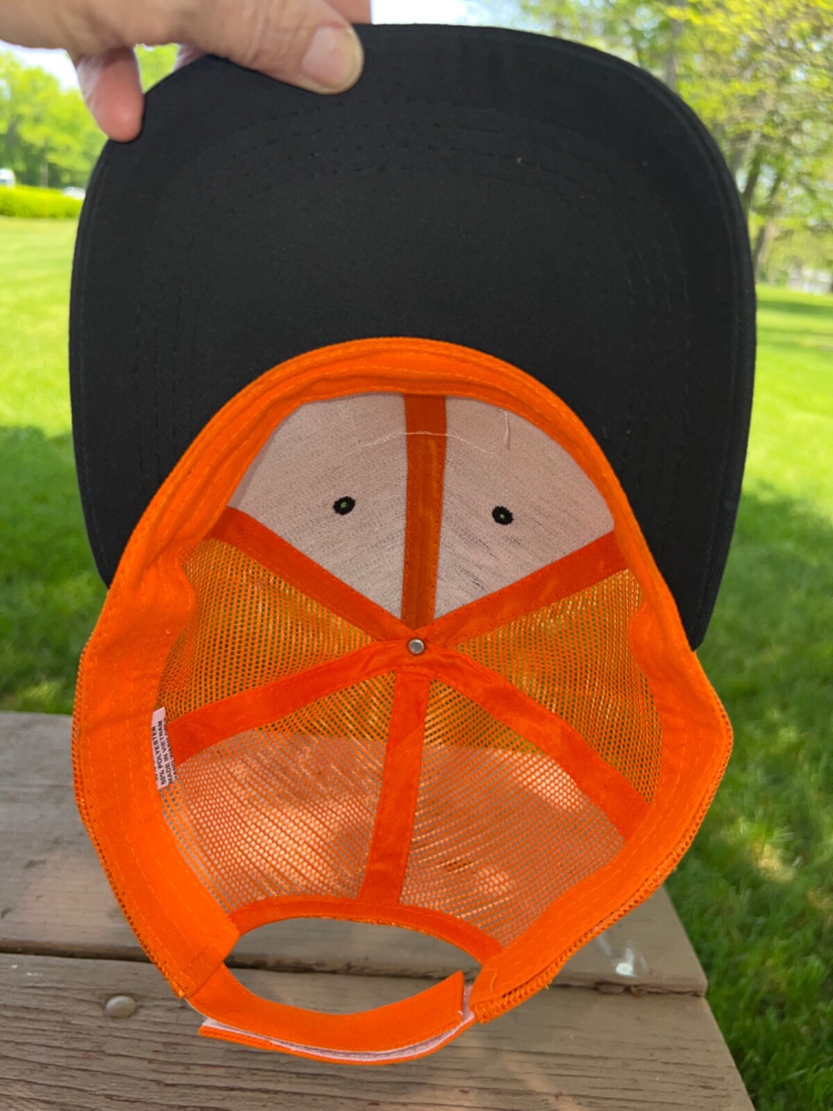 Fram Orange/White/Black Logo Patch on Black Orange Trucker Hat Cap Hook Loop EUC