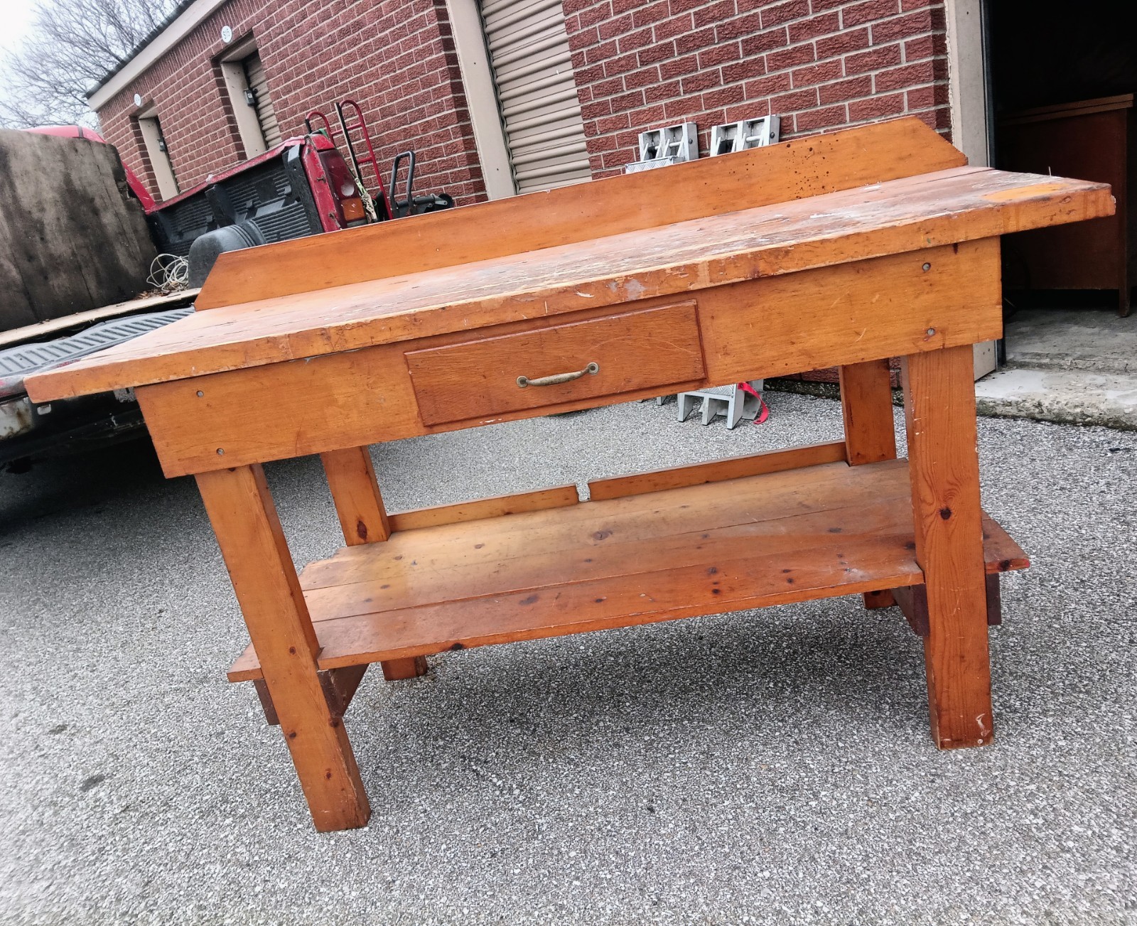 Handsome Vintage Workbench with Drawer - 5 feet long - All solid wood!