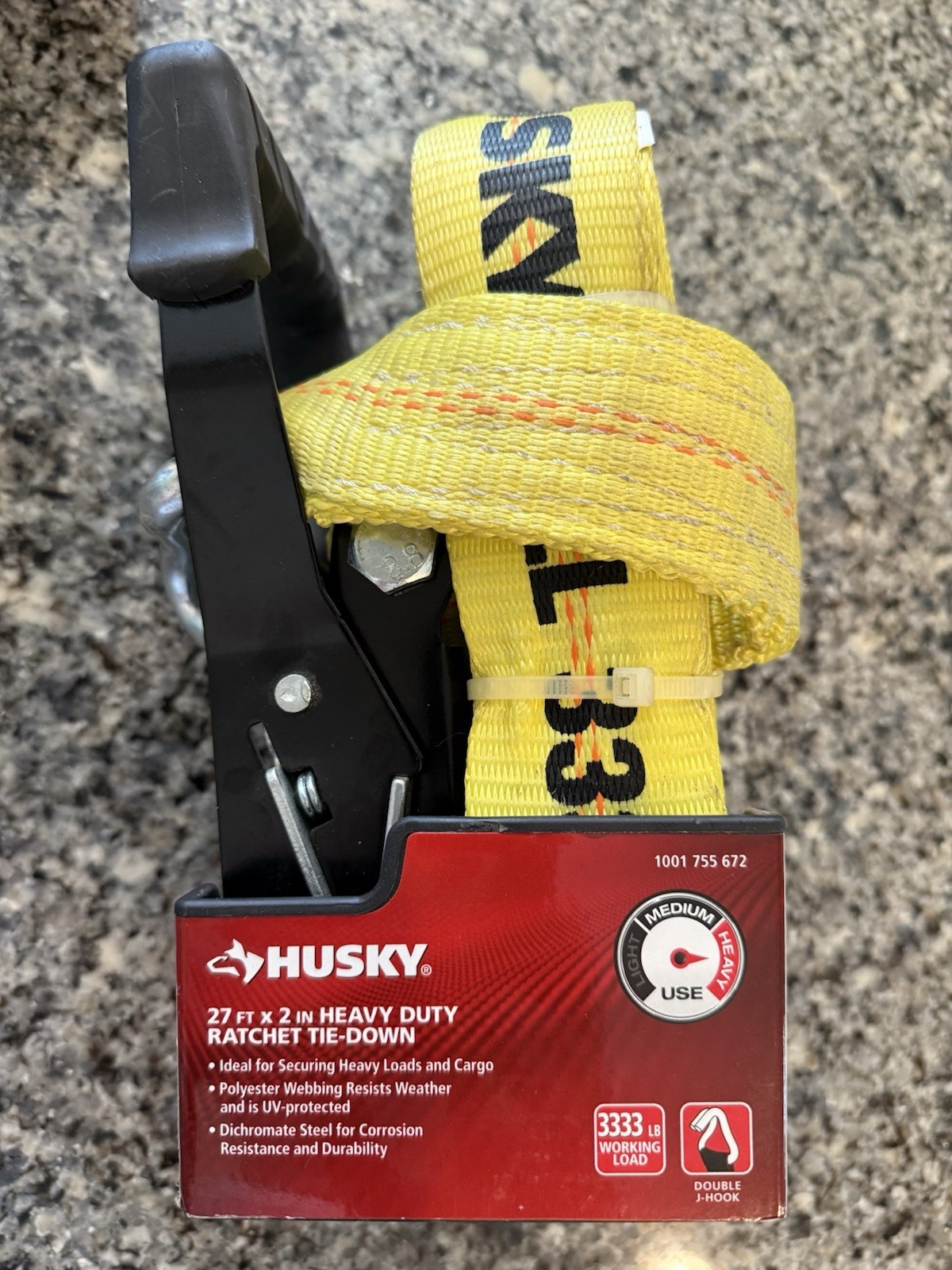 Husky 27 Ft. Heavy Duty Ratchet Tie-Down with Double J Hook 2"