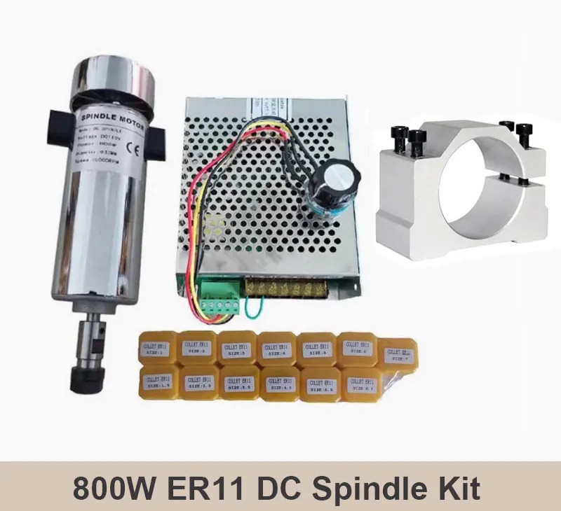 Air Cooled 0.8kW CNC Spindle Motor 20000RPM ER11 Chuck Power Supply Engraving