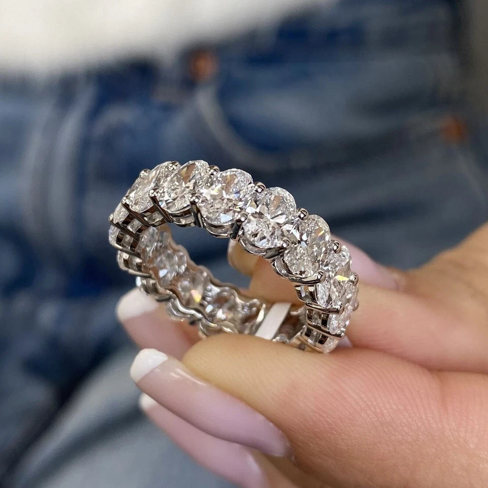 4.50Ct Oval Cut Lab-Grown Diamond Full Eternity Wedding Band Ring 14k White Gold