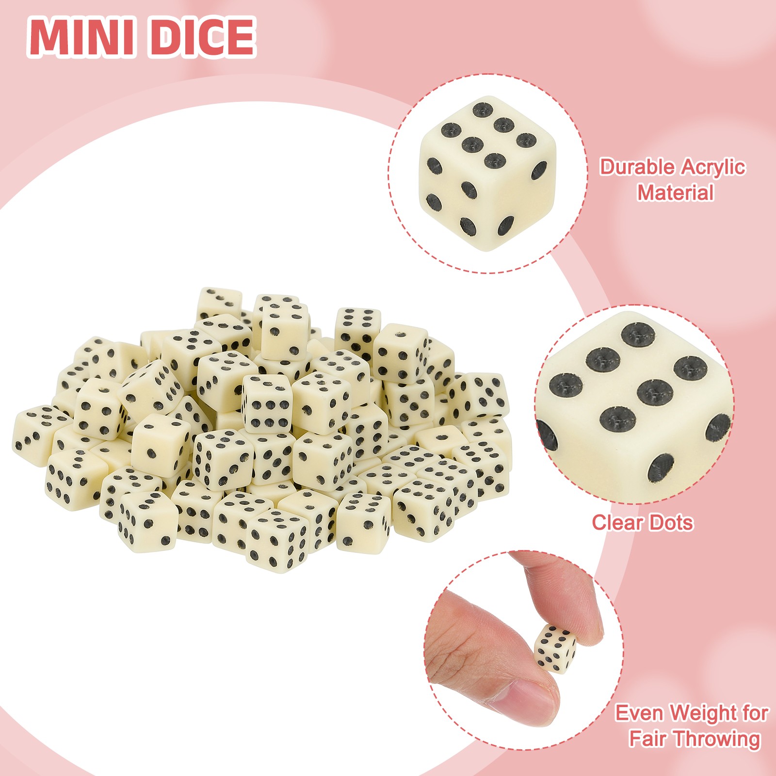 100Pcs Mini Acrylic Polyhedral Dice 8mm 6 Sided Square Corner Dice, Beige