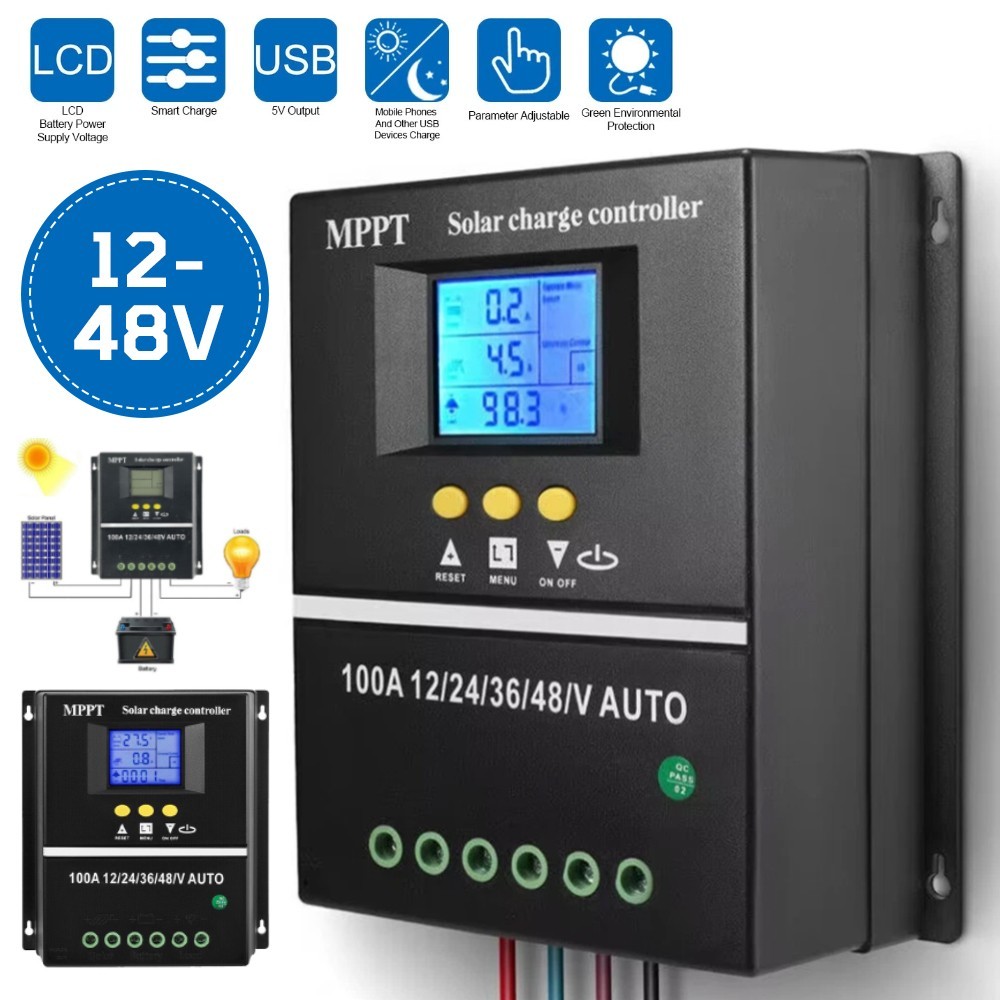 100A MPPT Solar Charge Controller 12V/24V/36V/48V Battery PV Regulator 4000W USB