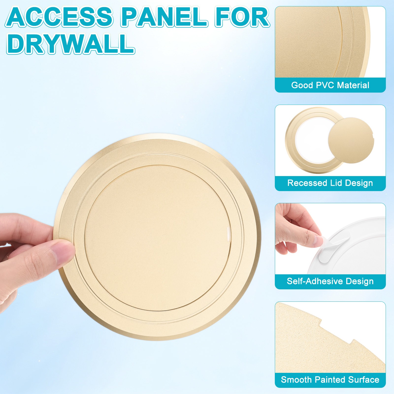 2-Pack Access Panel for Drywall, 4x4 Inch Round Plastic Removable [Gold Tone]