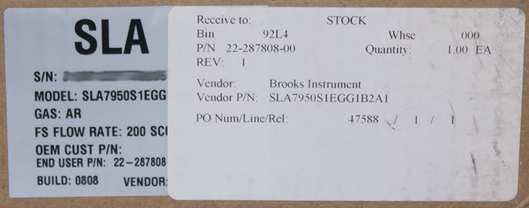 NEW Brooks SLA7950S1EGG1B2A1 Ar Mass Flow Controller, Novellus PN: 22-287808-00