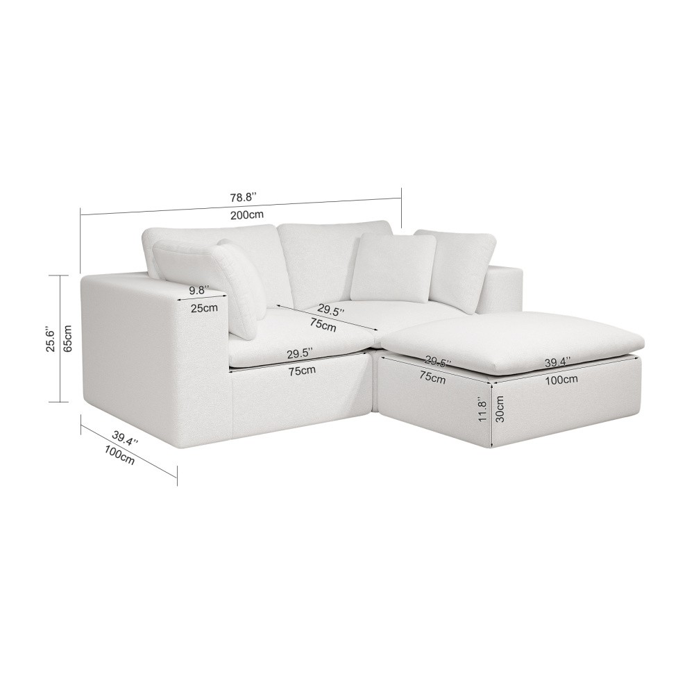 78.8x68.9" Modular Sectional Sofa w/ Plush Corduroy Fabric, 3PC, White