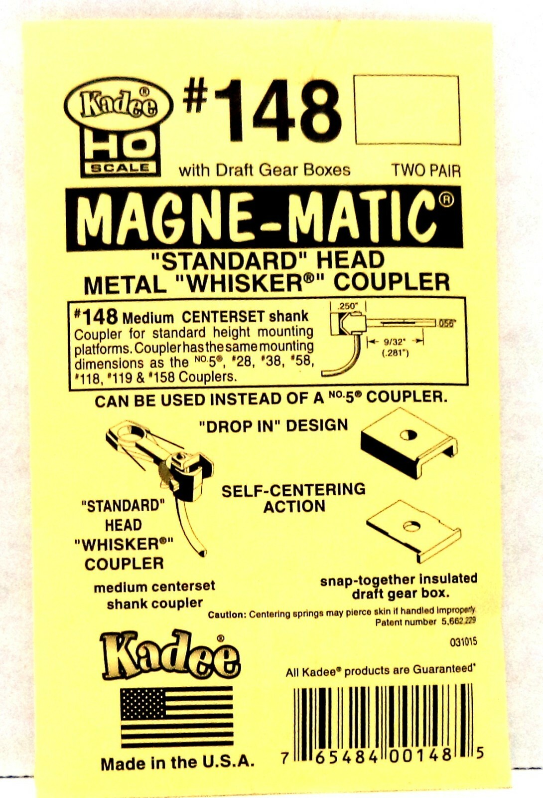 HO Scale Kadee #148 Whisker Metal Couplers w/Medium Centerset (2) pr