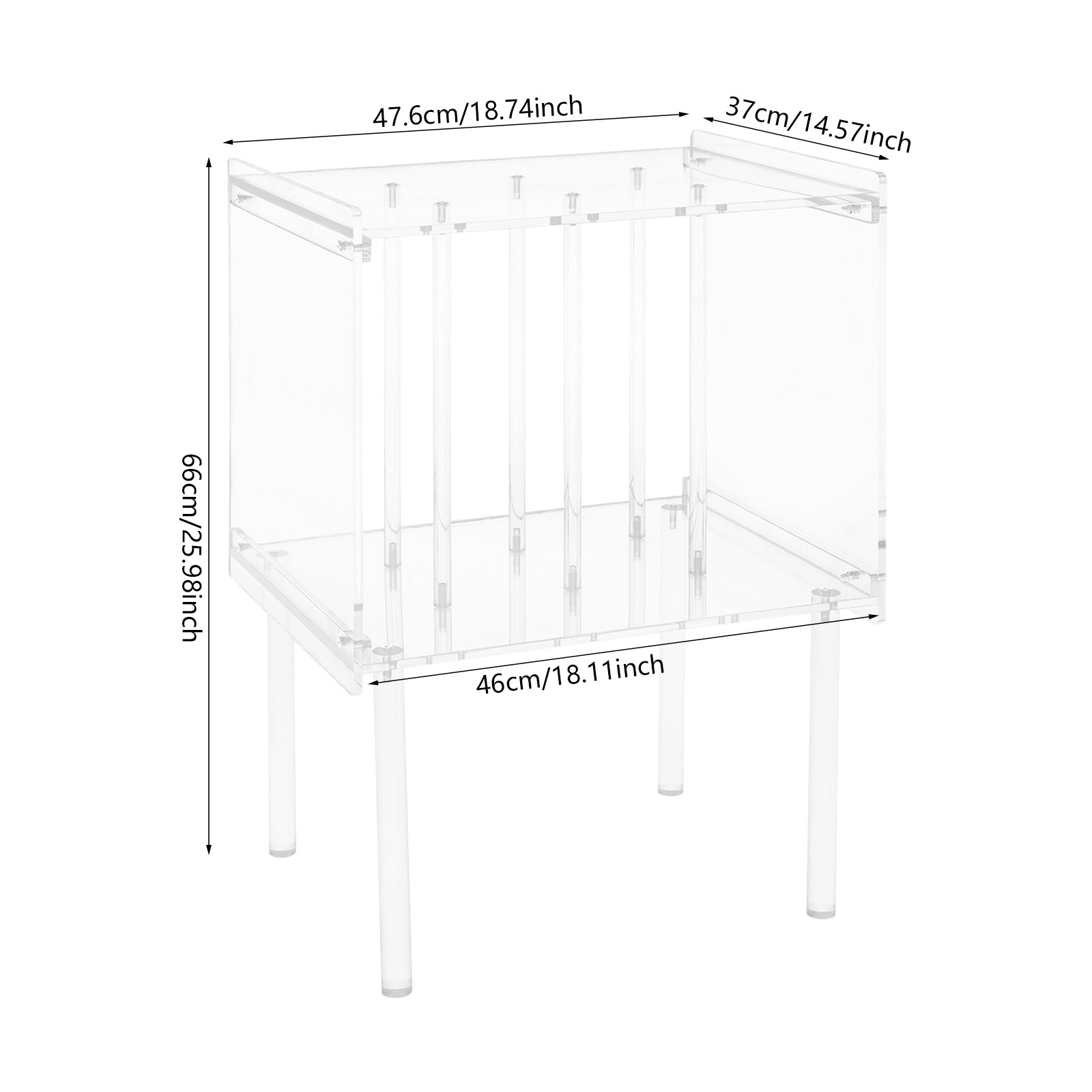 Clear Rectangular Side End Table/Night Stand Acrylic Side Table 47.6*37*66cm