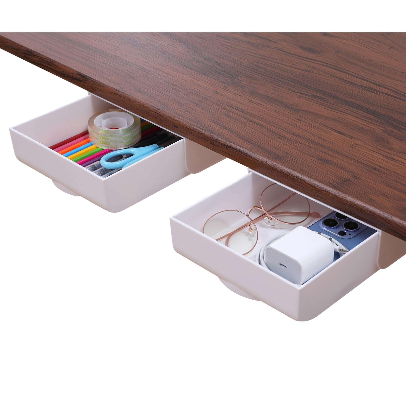 2 Pack Under Desk Drawer Self-Adhesive Desktop Storage Organizer, Hidden Atta...