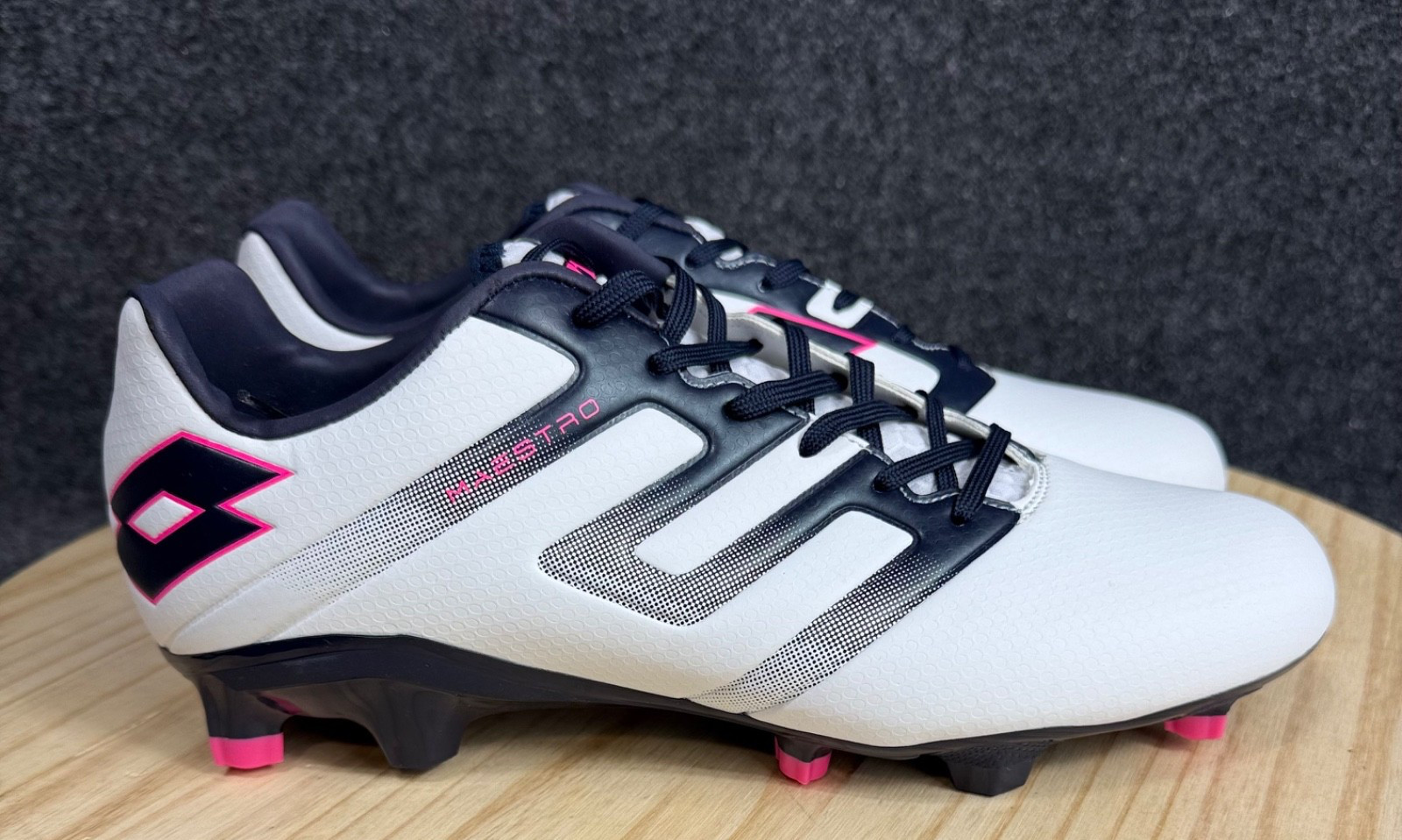 Lotto Maestro 100 IV FG Mens Soccer Cleats All White Navy Vivid Fuchsia 9 NWT