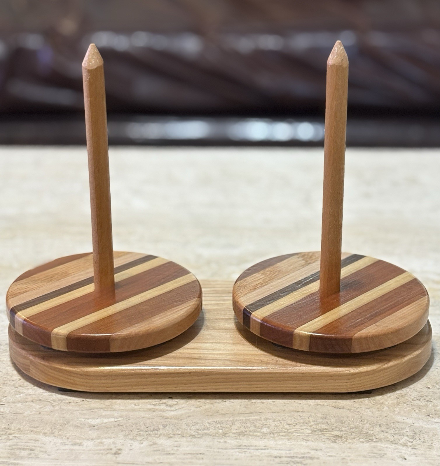 Wooden Double Skein Yarn Holder Lazy Susan Metal Ball Bearings Spins Smoothly