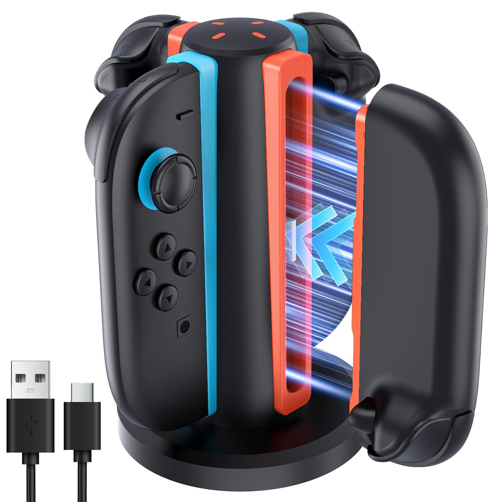 4 Controller Charging Dock For Switch Joycon Magnetic Vertical Stand LED Black