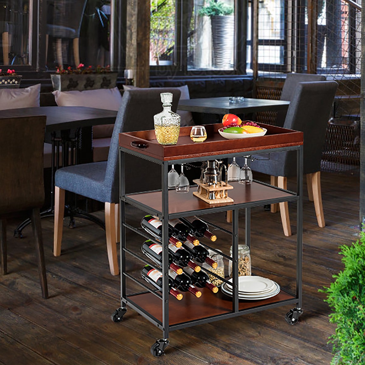 3 Tier Kitchen Trolley Cart Storage Shelf Utility Bar Serving Cart Wine Rack
