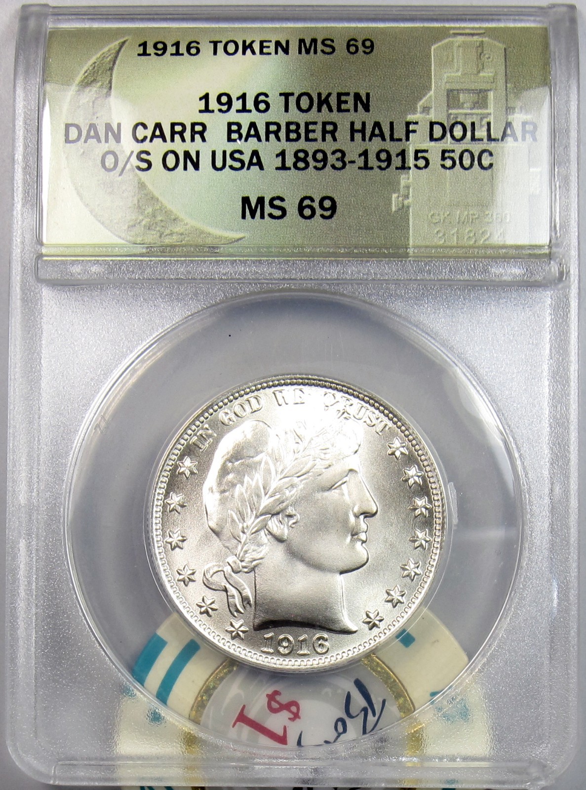 1916 Daniel Carr Barber Half Dollar O/S on 1893-1915 50C ANACS MS69 (4587773)