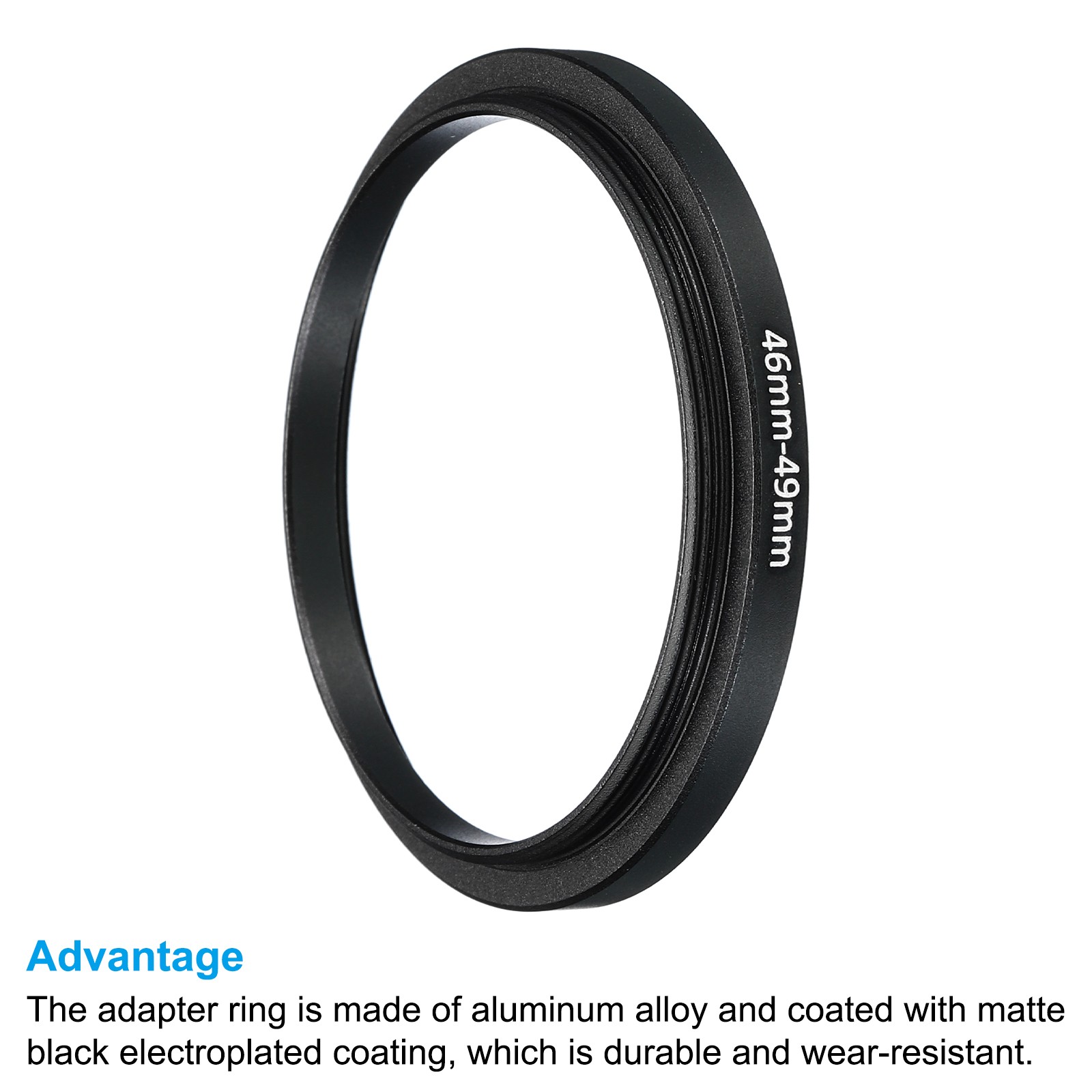 2Pcs Metal Step Up Ring 46mm-49mm Camera Lens Filter Adapter Ring Black