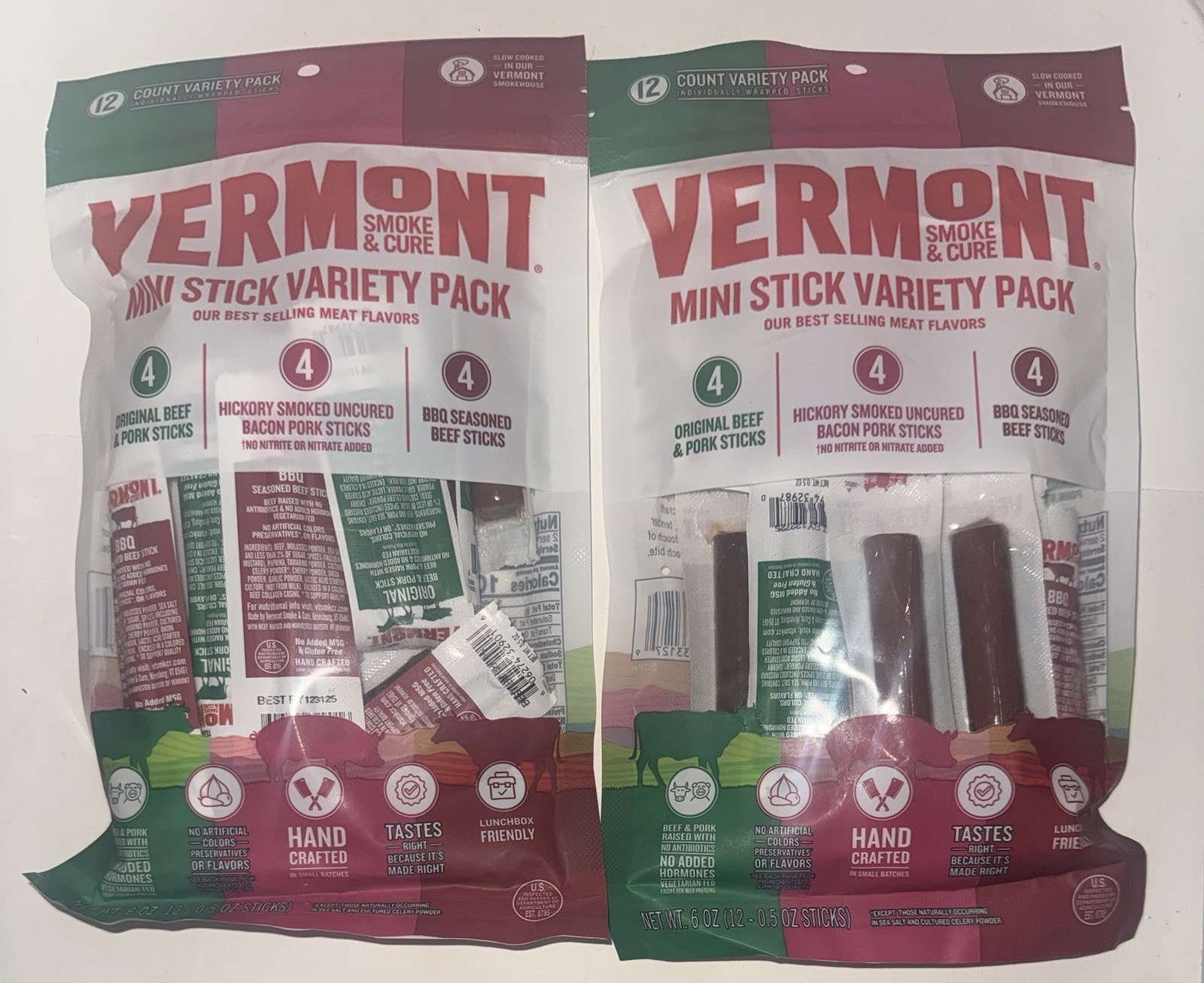 2) VERMONT SMOKE & CURE MEAT STICK VARIETY PACKS 12 STICKS EACH JERKY 12/25