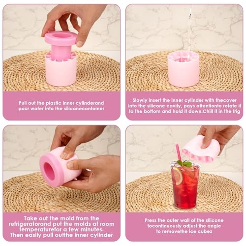 2 Pack Cylinder Silicone Ice Cube Molds, Easy-Release Ice Pink Small Squeeze