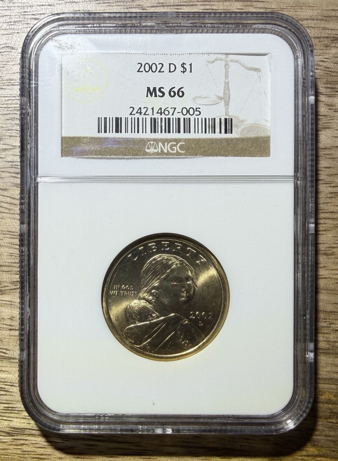 2002-D Denver $1 Sacagawea Dollar NGC MS 66 Cert# 2421467-005