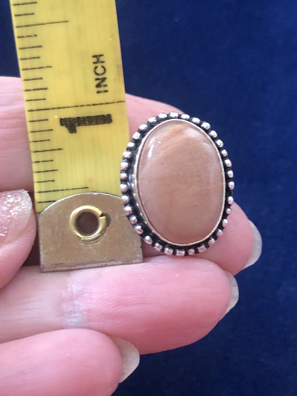 Peachy Sunset Sunstone Oval Pinky Ring Size 5.5
