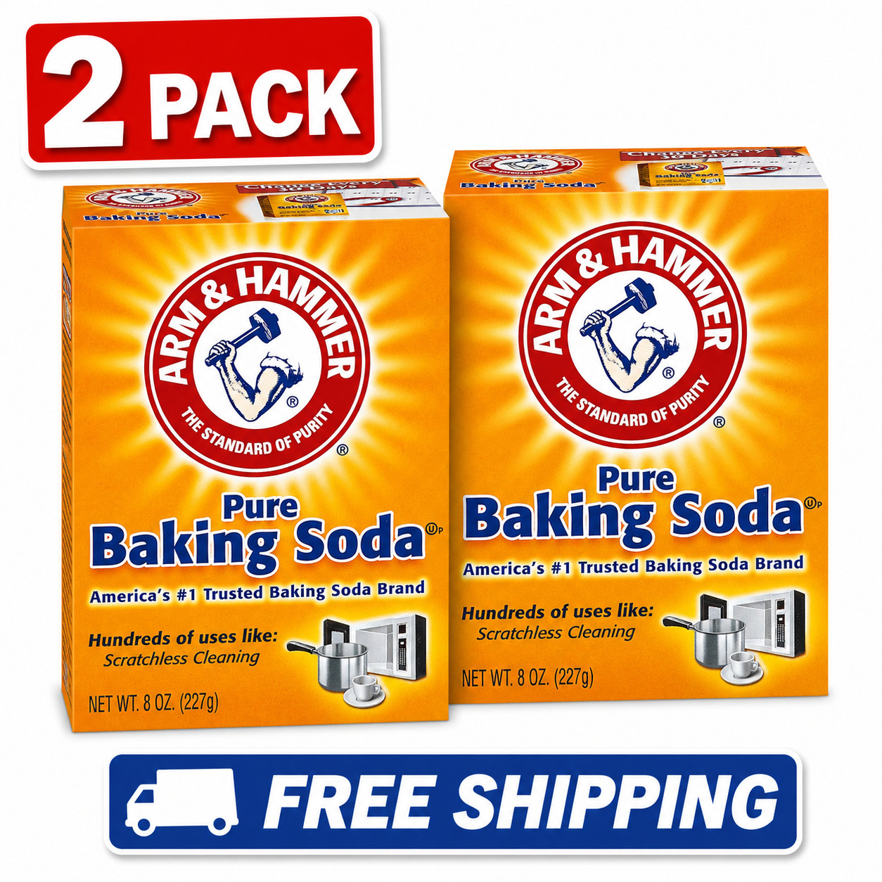 Arm & Hammer Pure Baking Soda, 8oz, Pack of 2 8 Ounce (Pack 2)