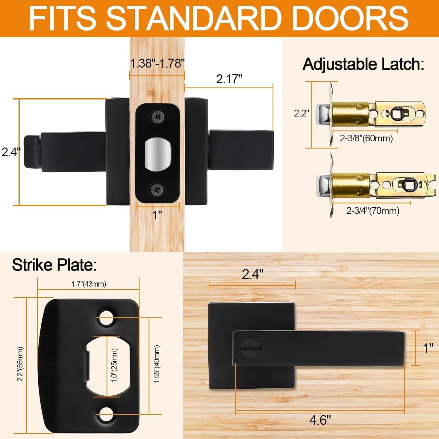 8 Pack Matte Black Door Handles Privacy Door Levers. Keyless Interior Door Knobs