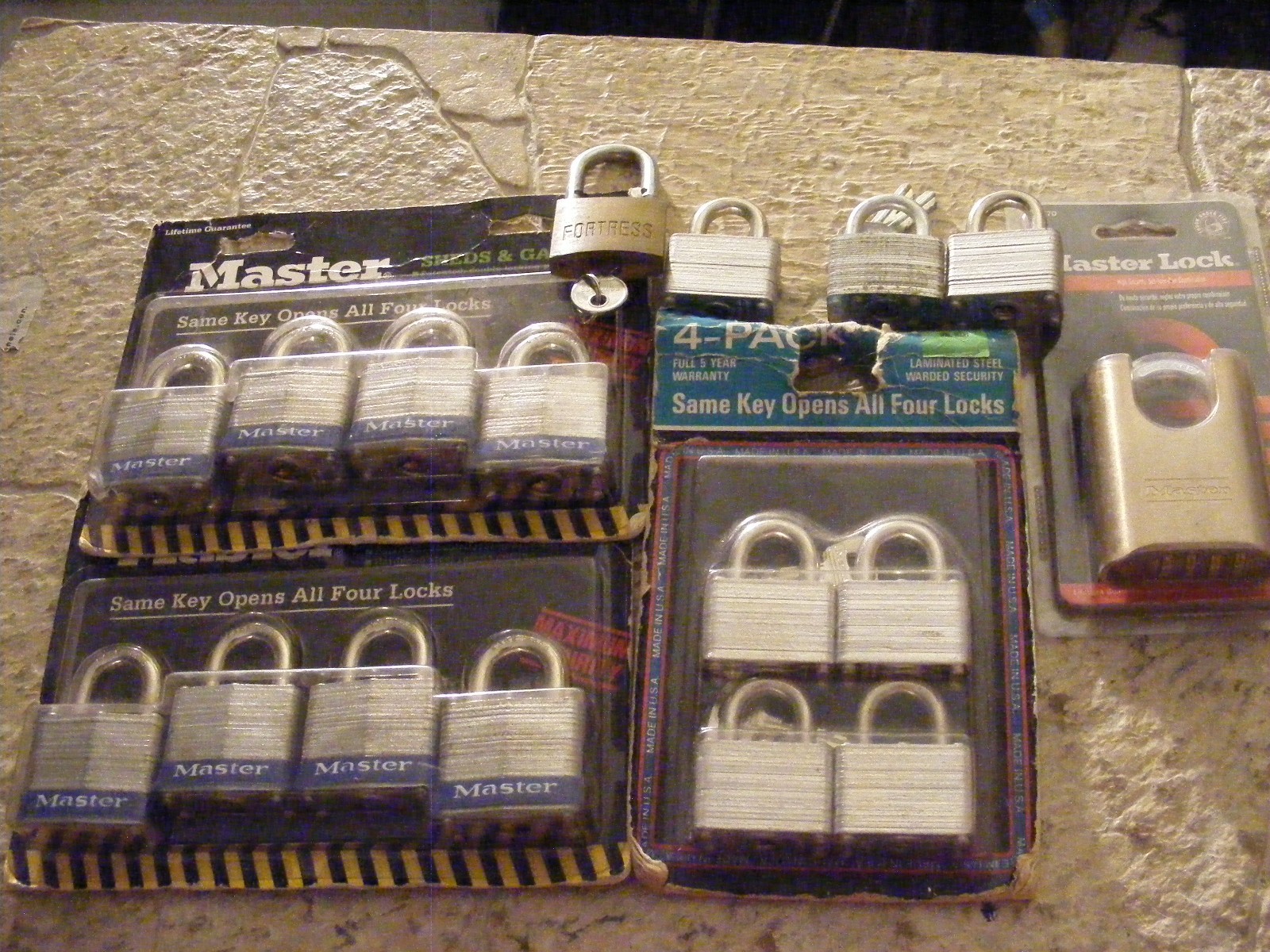 17 Padlocks & Keys 8 no. 3008-D, 4 No. 3009-D, One Master Lock Combination etc