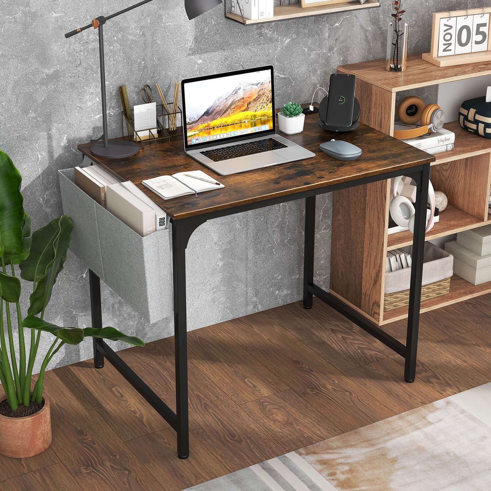 32" Computer Desk Small w/ Headphone Hook & Charging Station Storage Bag