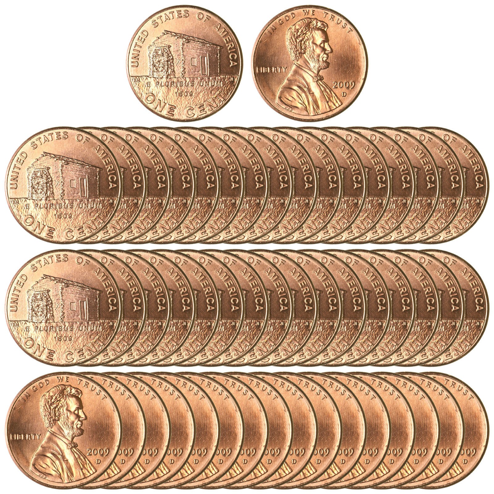 2009 D Cent Log Cabin Early Childhood BU Plastic Tube 50 Coin Roll