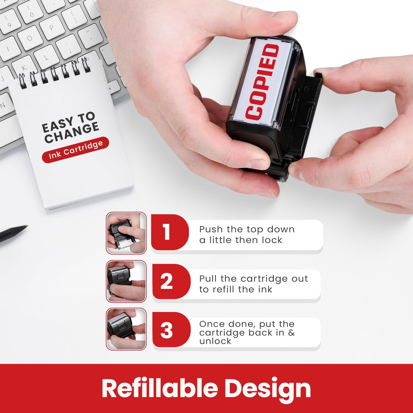 Copied Self-Inking Rubber Stamp Red Ink Office Message Accessory