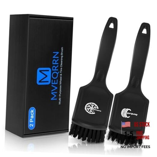 Car Wheel & Tire Detailing Brush Set - 2 Pack Soft & Stiff Bristle Rim black