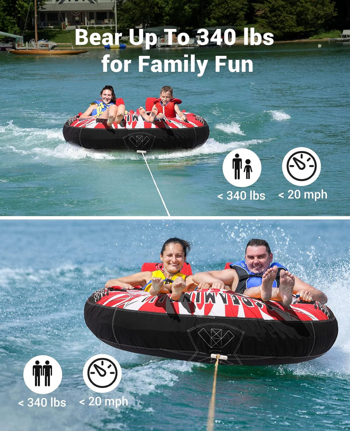 Towable Tubes for Boating 2 Person, Water Tubes for Boats to Pull, Safety Inflat