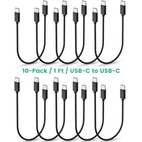 -Pack USB C Charger Cable,1ft Bulk Short Cables, Multipack 60W Fast 10 Black