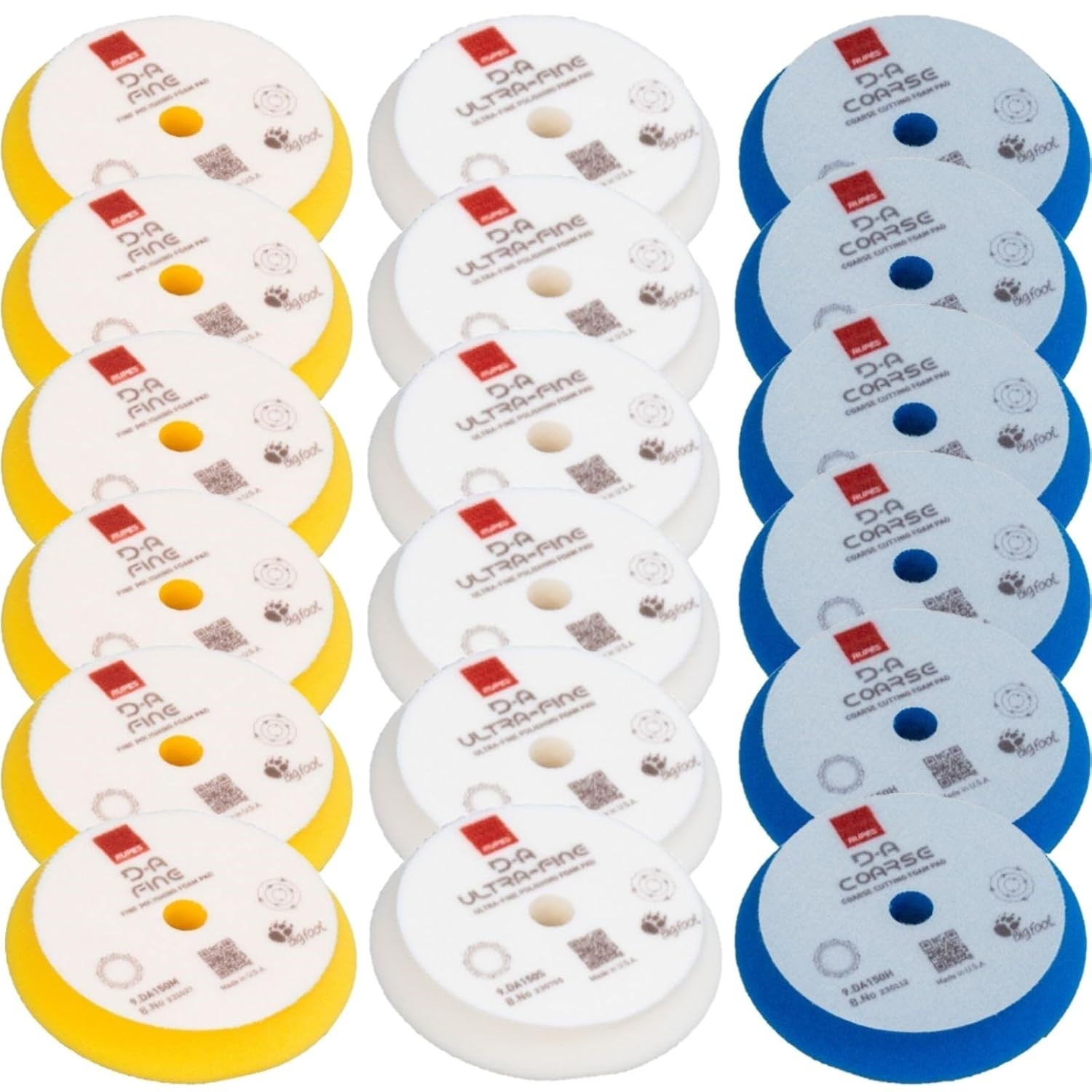 Rupes D-A Series 6" Foam Polishing Pads Kit - 6 Fine; 6 Ultra-Fine; 6 Coarse