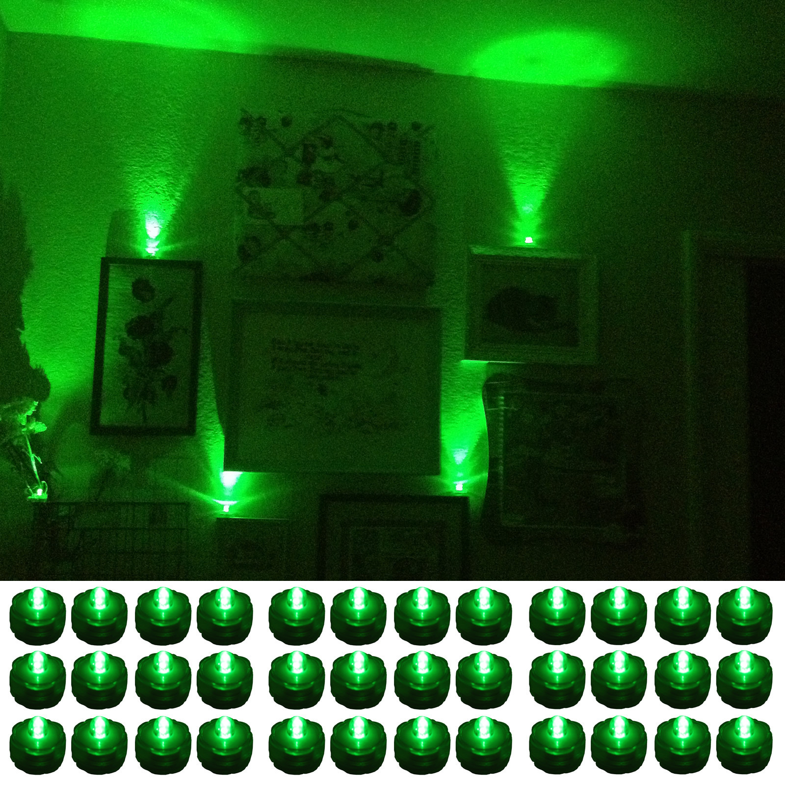 QTY 36 Green LED Submersible Underwater Tea lights TeaLight Flameless US Shipper