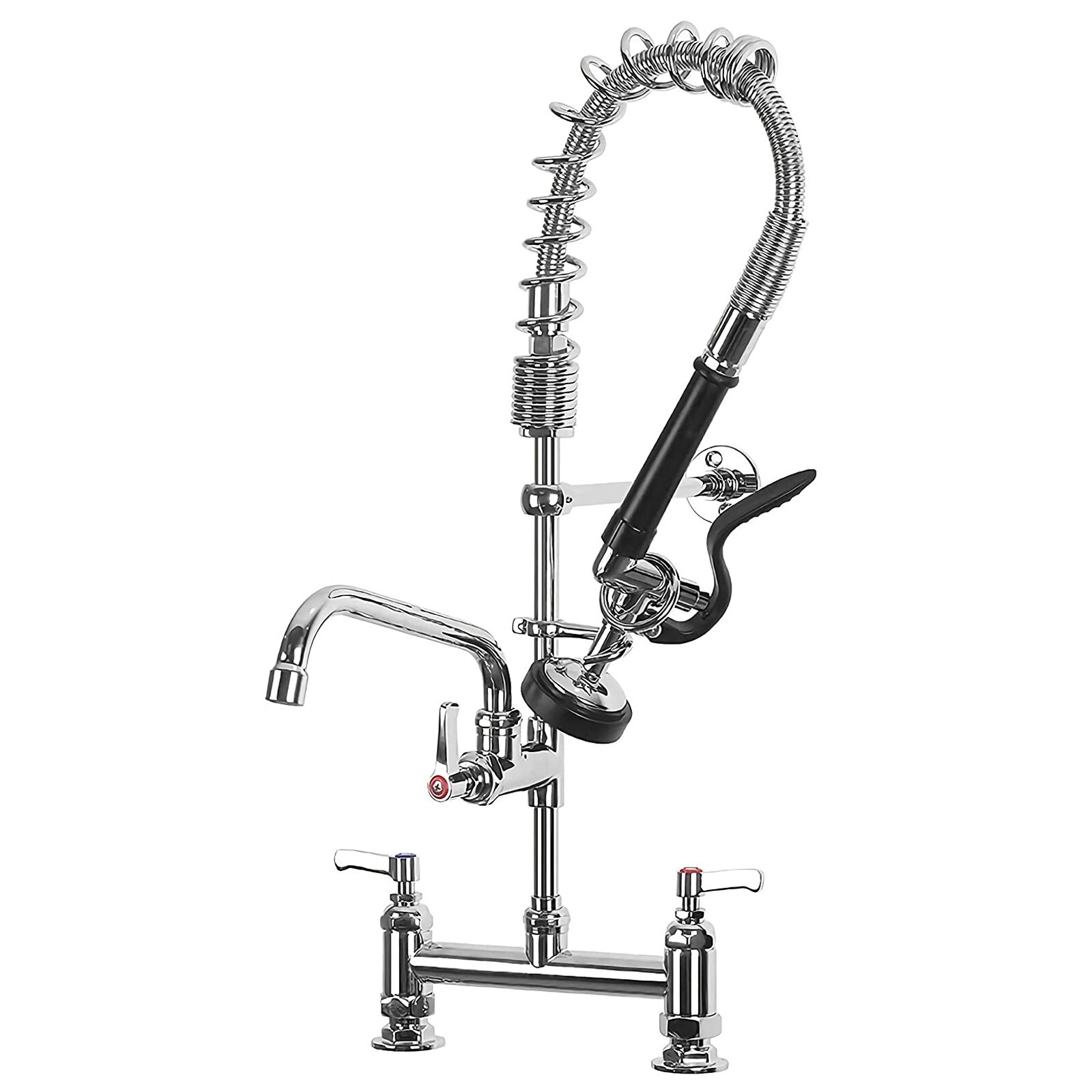 Commercial Kitchen Sink Faucet Pull Down Sprayer Pre-Rinse 8"Center Deck Mounted